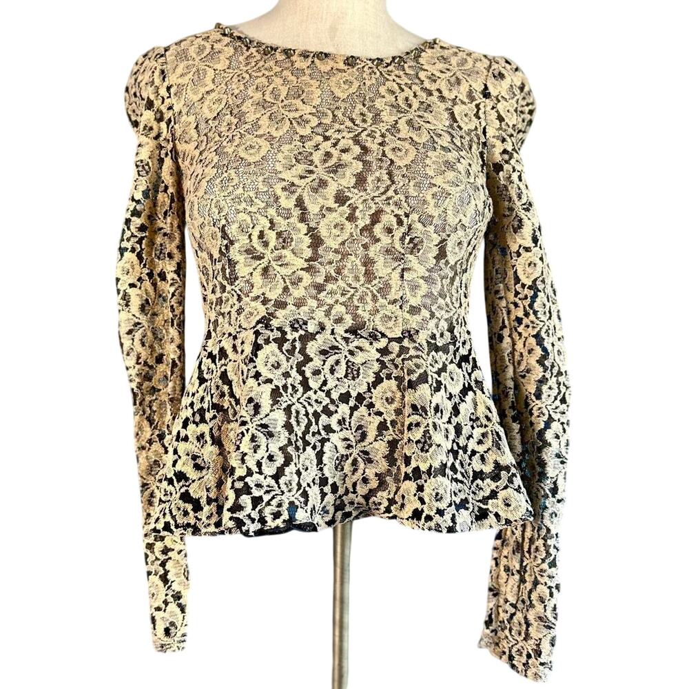Womens Top Size Small Cream Lace Floral Ruffled Regency Renfaire Victorian Work - Picture 2 of 8